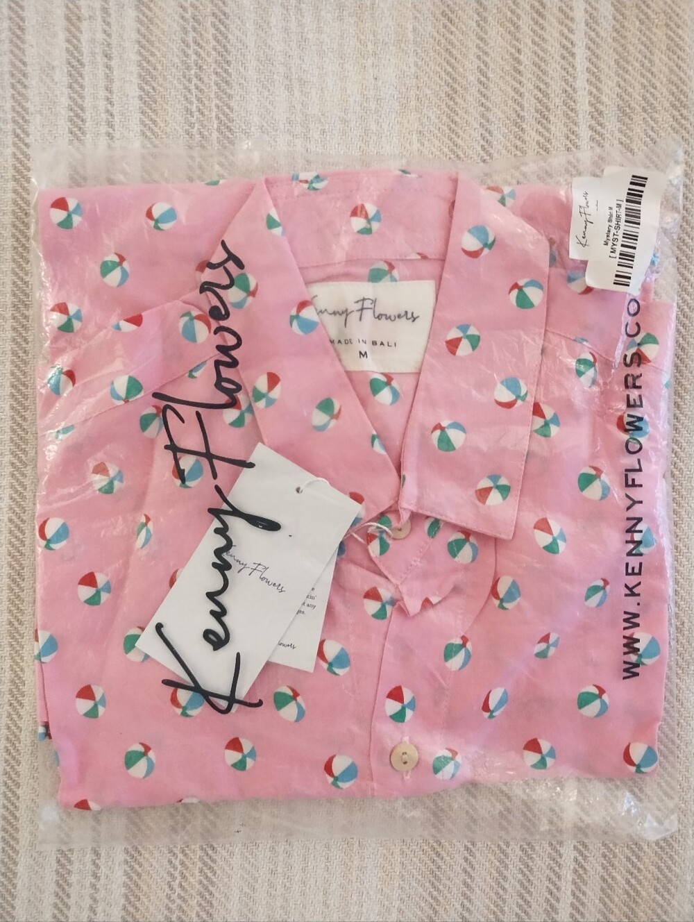 Kenny Flowers Men's Pink Beach Ball Short Sleeve Button Down Shirt Size M - NWT